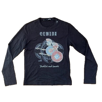 Calvin Klein grey long sleeve T-shirt large with faded 'ck' graphic print and round neckline.