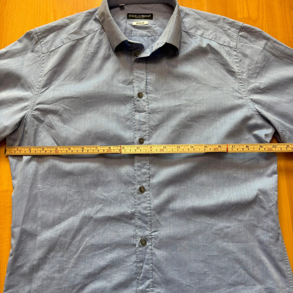 Dolce & Gabbana blue dress shirt tailored "Gold" fit with premium buttons and Italian craftsmanship.