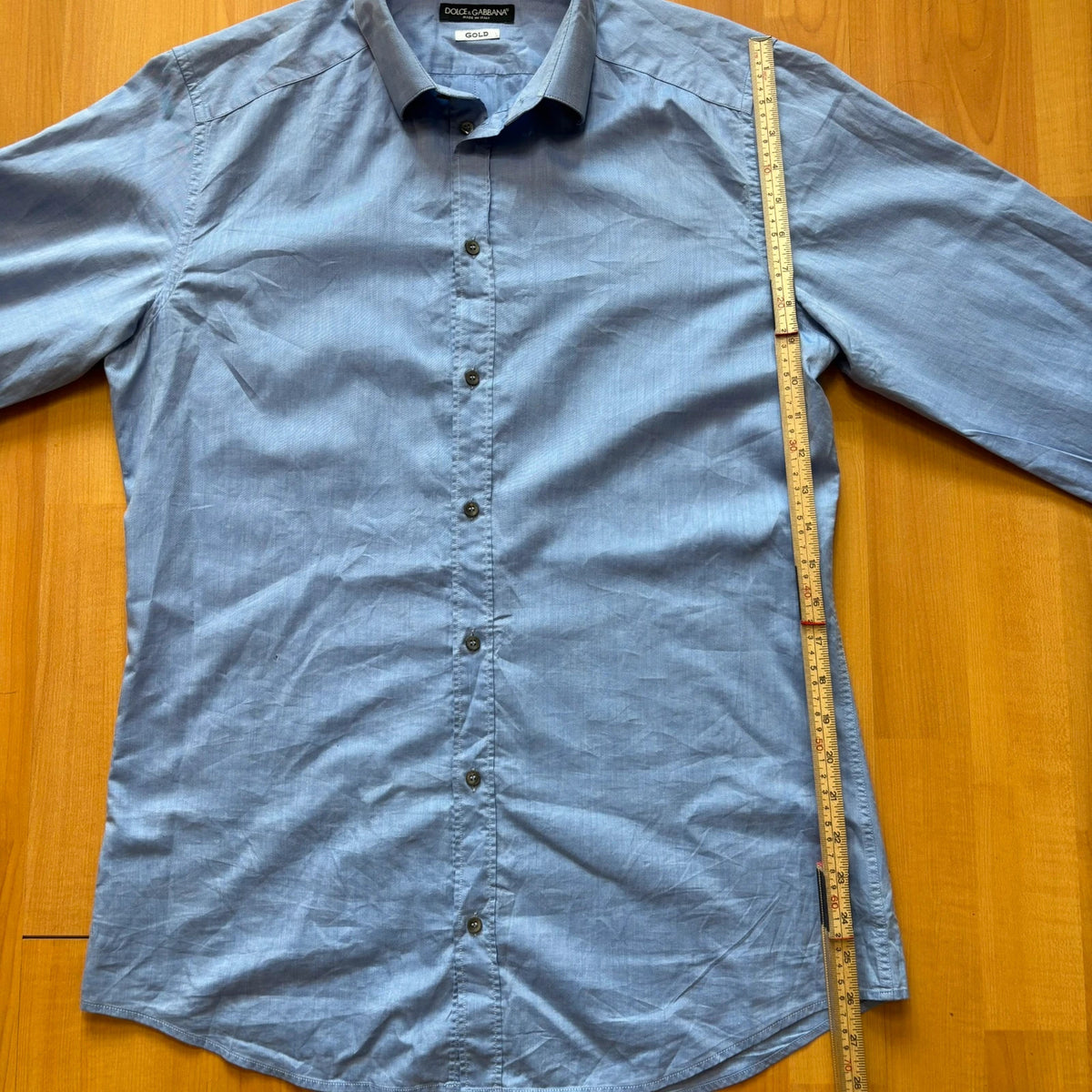 Dolce & Gabbana blue dress shirt tailored "Gold" fit with premium buttons and Italian craftsmanship.