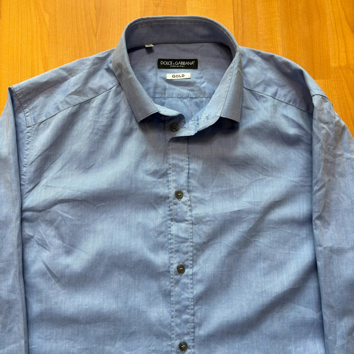 Dolce & Gabbana blue dress shirt tailored "Gold" fit with premium buttons and Italian craftsmanship.