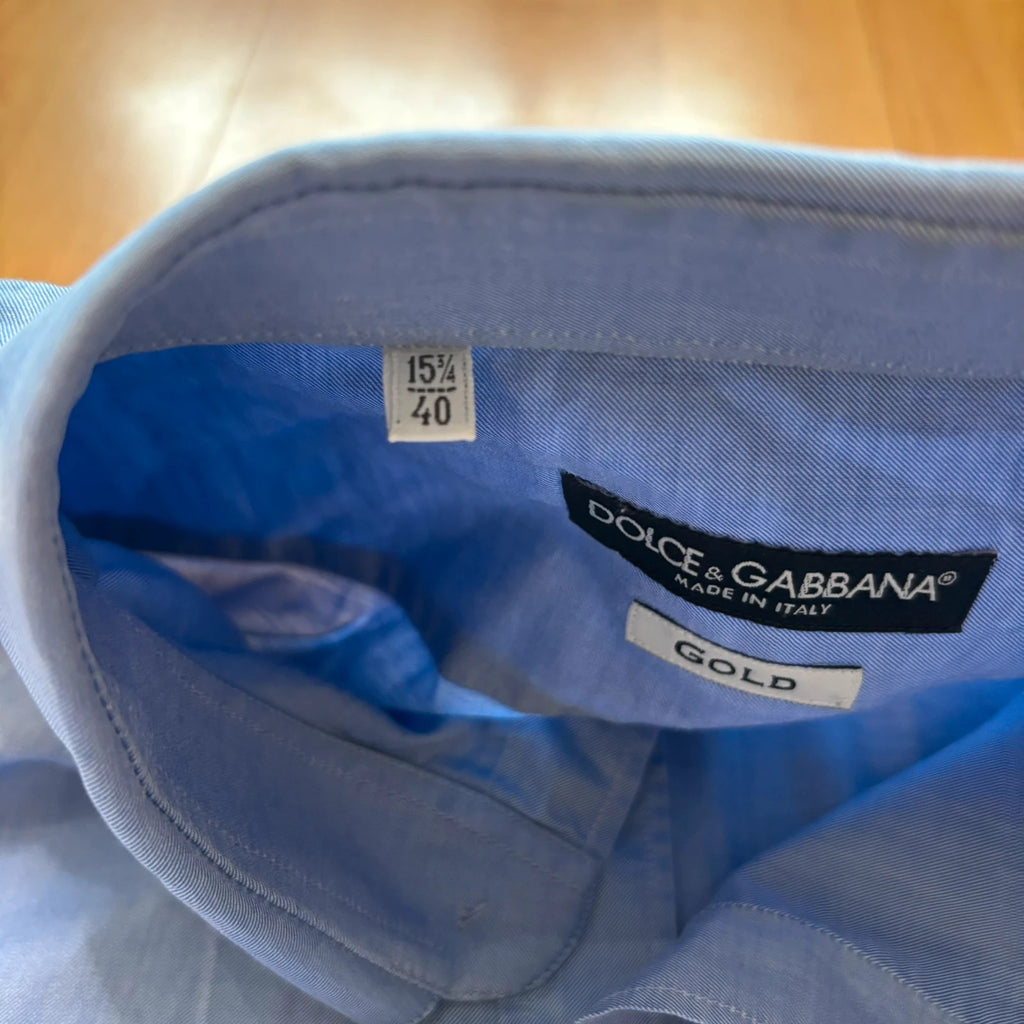 Dolce & Gabbana blue dress shirt tailored "Gold" fit with premium buttons and Italian craftsmanship.