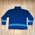 Stone Island grey and navy wool roll neck sweater with compass patch and striped details.