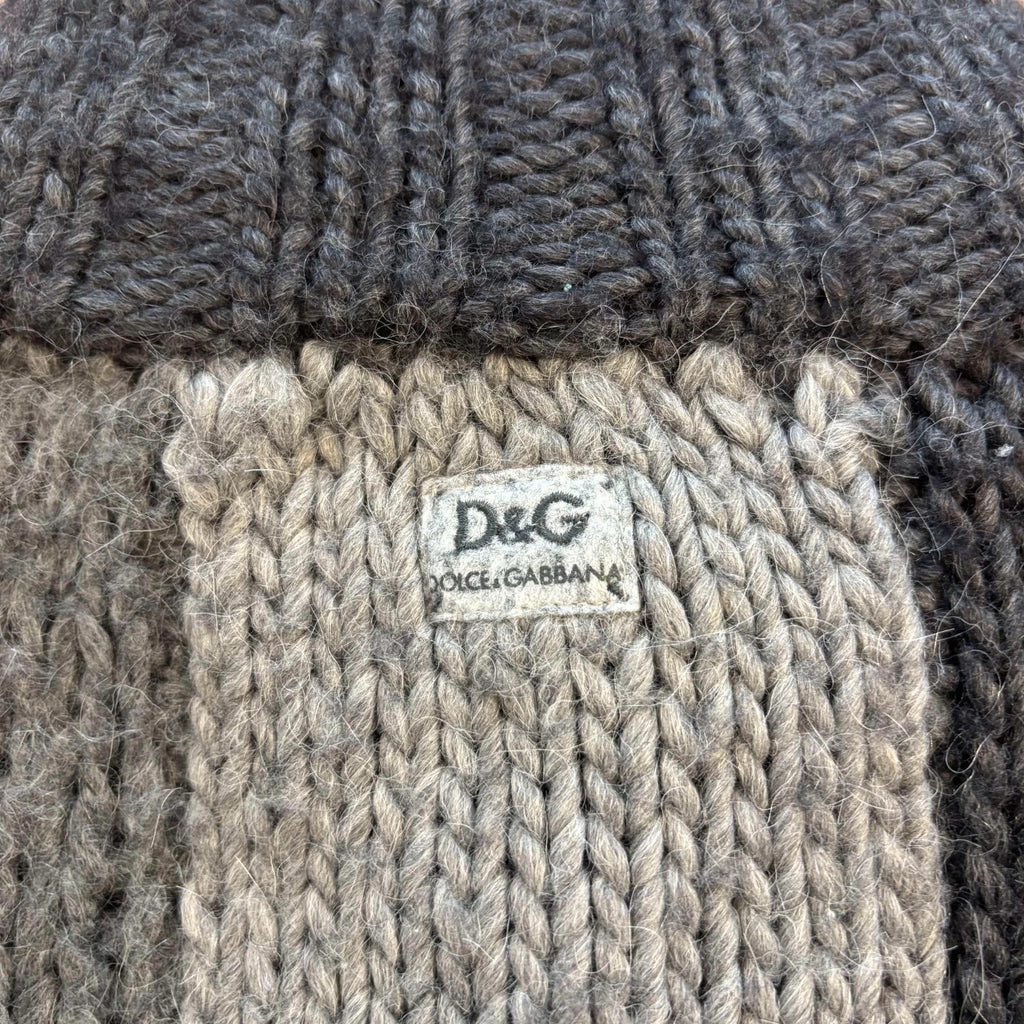 Dolce & Gabbana black and grey chunky knit cardigan with removable quilted bomber jacket.
