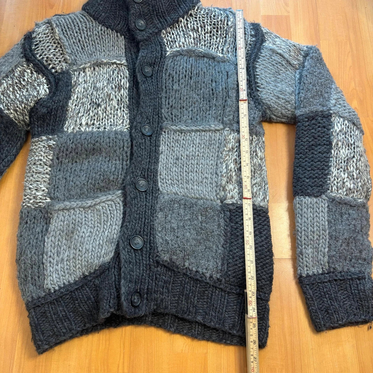 Dolce & Gabbana black and grey chunky knit cardigan with removable quilted bomber jacket.