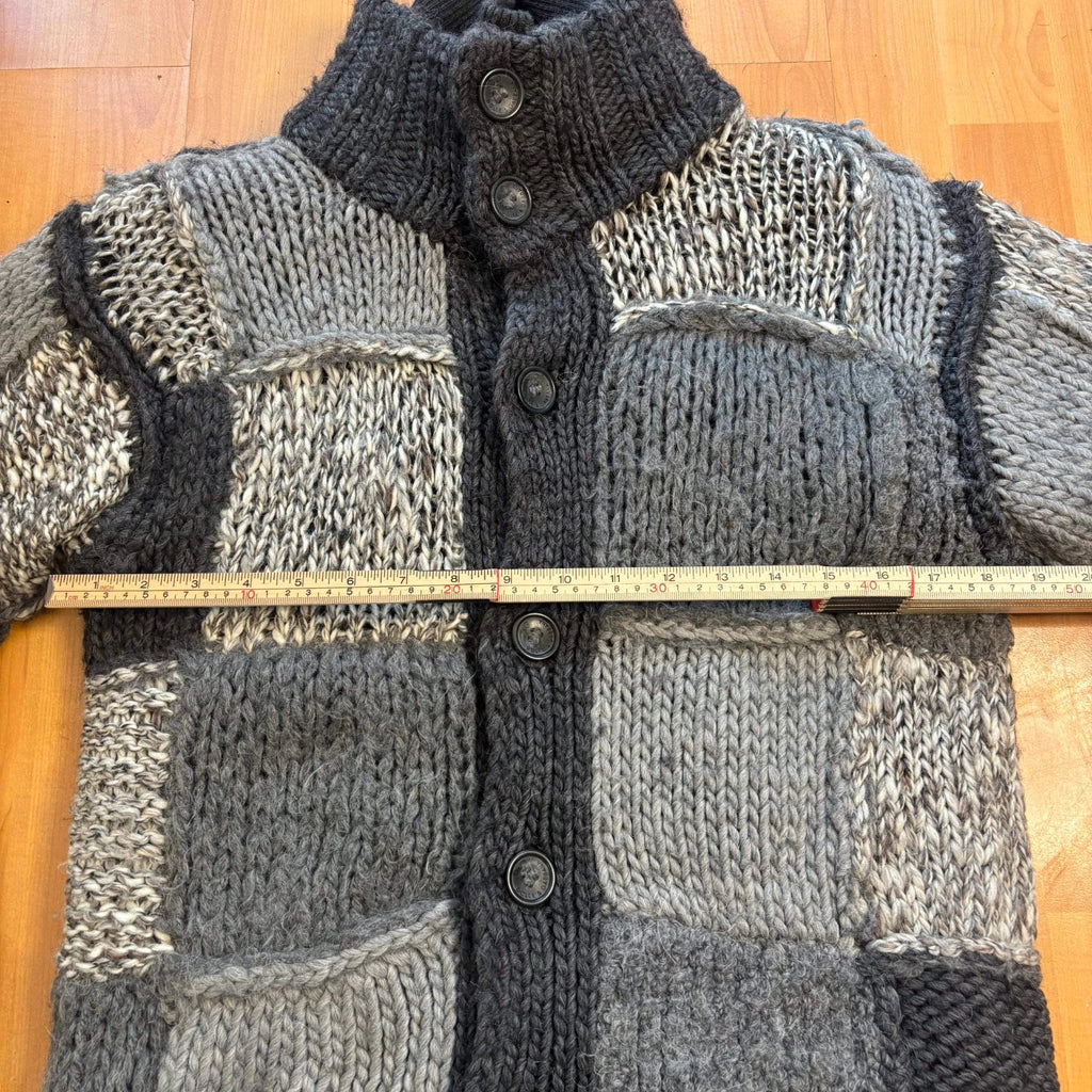 Dolce & Gabbana black and grey chunky knit cardigan with removable quilted bomber jacket.