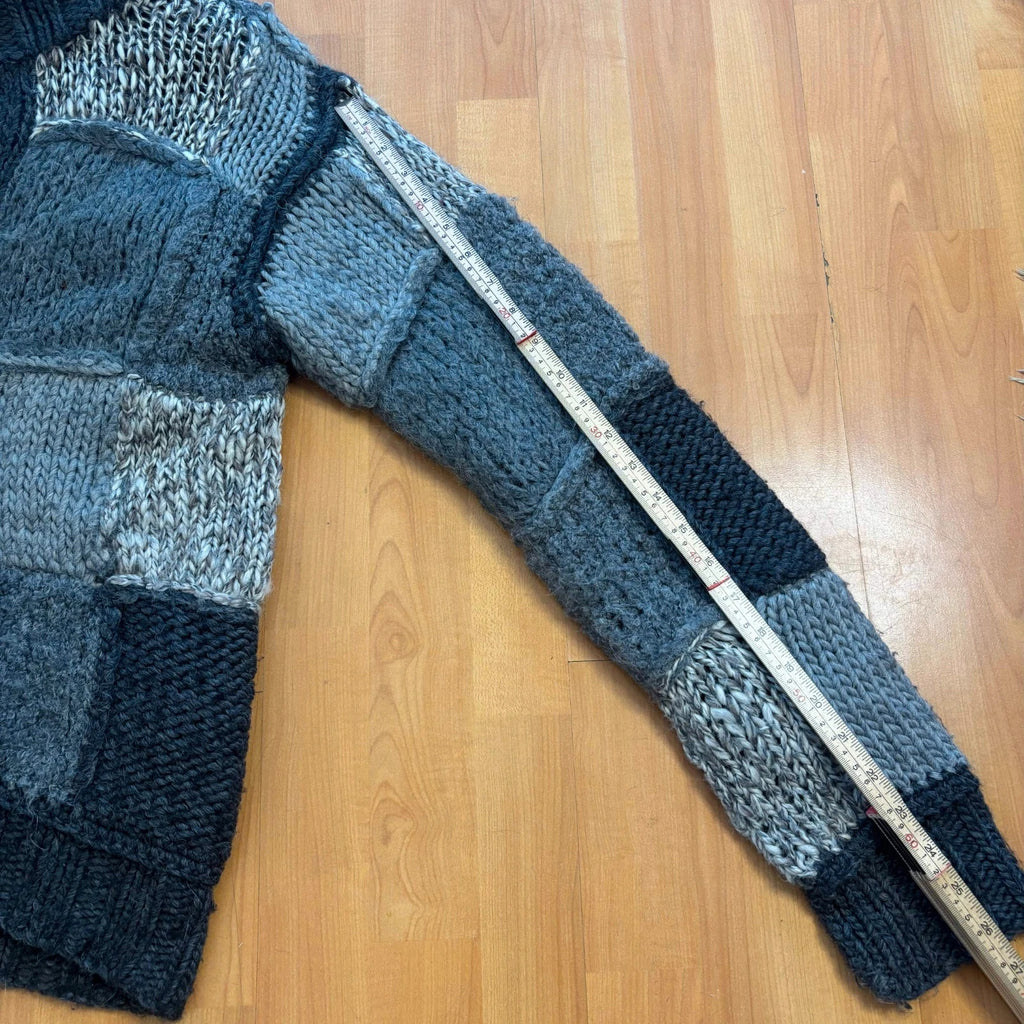 Dolce & Gabbana black and grey chunky knit cardigan with removable quilted bomber jacket.