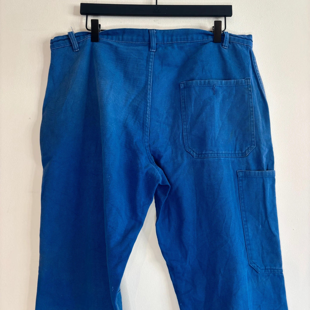 Vintage Dressing blue wide-leg trousers with double knees and utility pocket detailing.