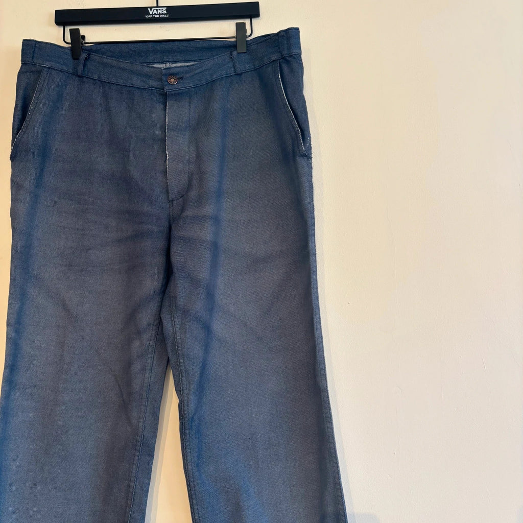 Reclaimed Vintage blue wide-leg trousers faded cotton twill button fly and rear pockets