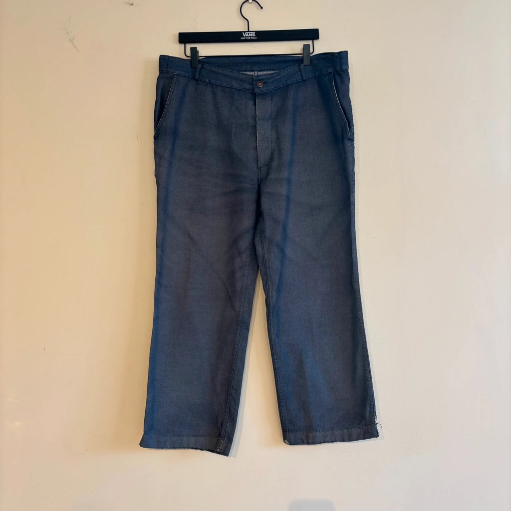 Reclaimed Vintage blue wide-leg trousers faded cotton twill button fly and rear pockets