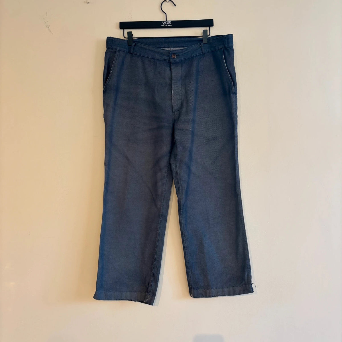 Reclaimed Vintage blue wide-leg trousers faded cotton twill button fly and rear pockets