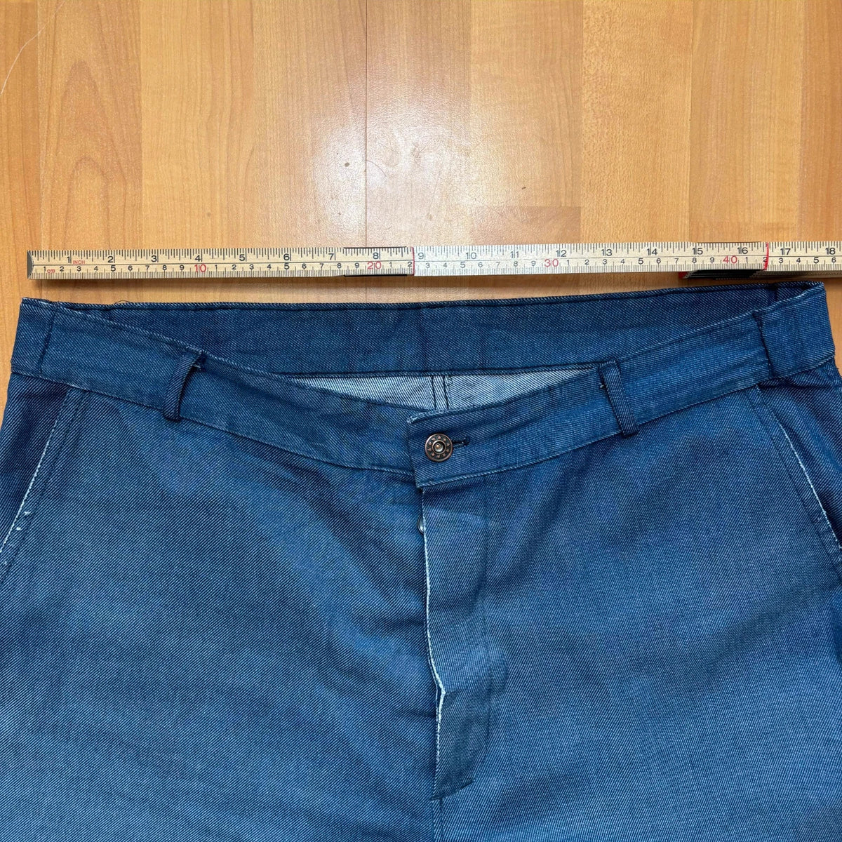 Reclaimed Vintage blue wide-leg trousers faded cotton twill button fly and rear pockets