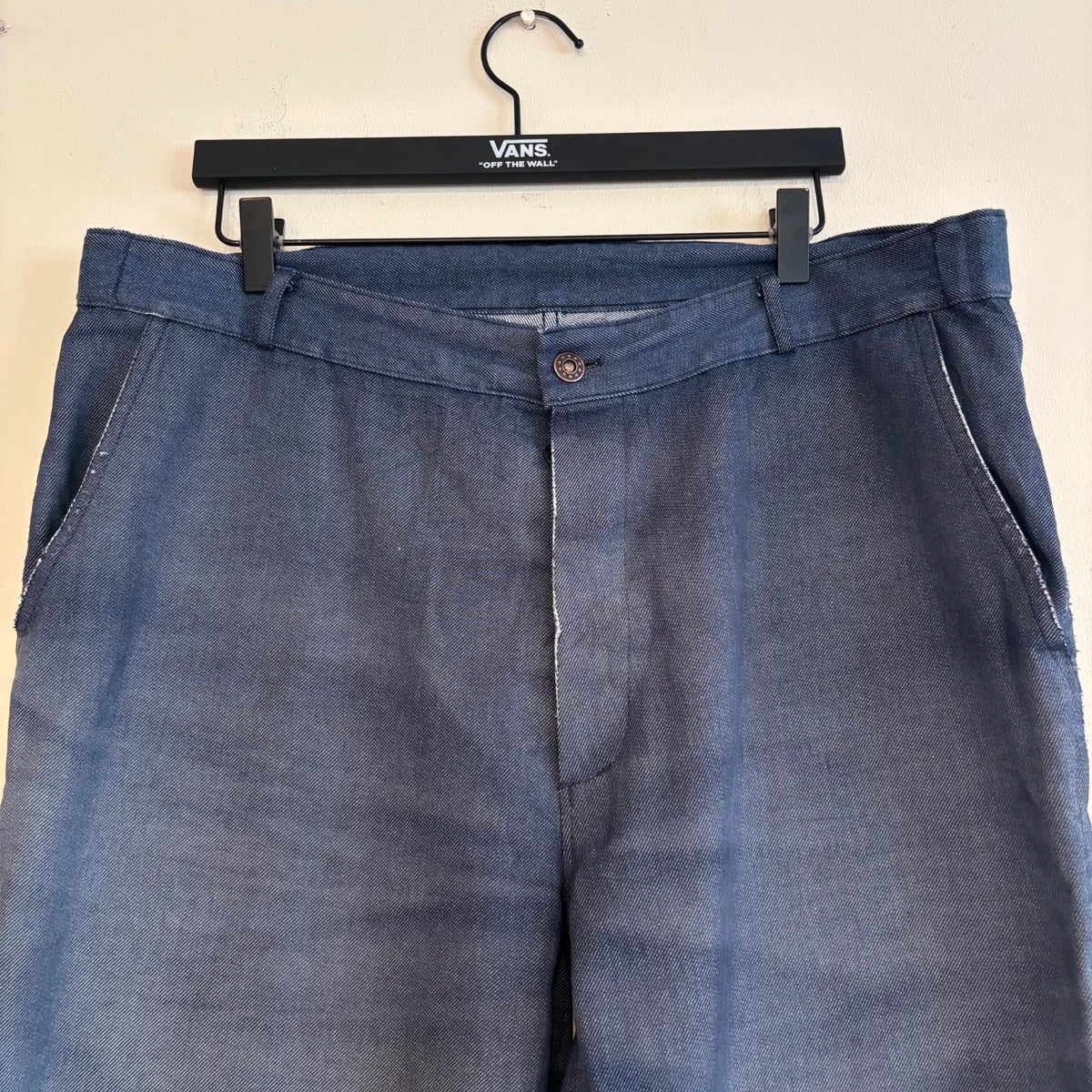 Reclaimed Vintage blue wide-leg trousers faded cotton twill button fly and rear pockets