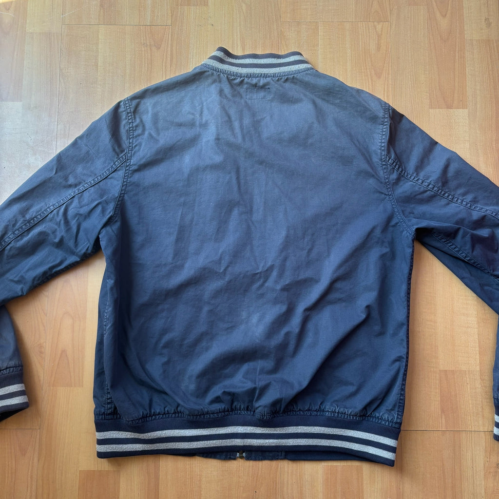Hartford beige navy blue bomber jacket 100% cotton striped ribbed cuffs and collar