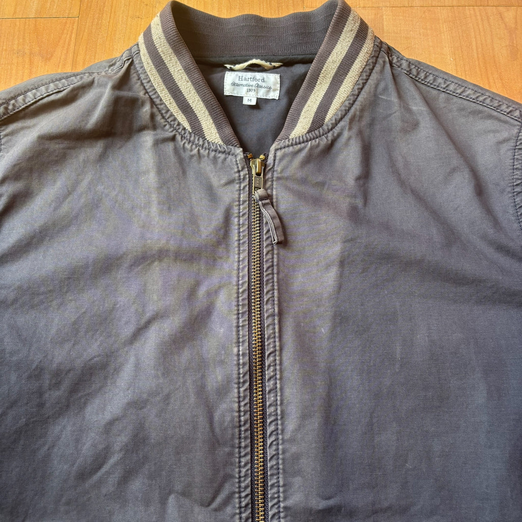 Hartford beige navy blue bomber jacket 100% cotton striped ribbed cuffs and collar