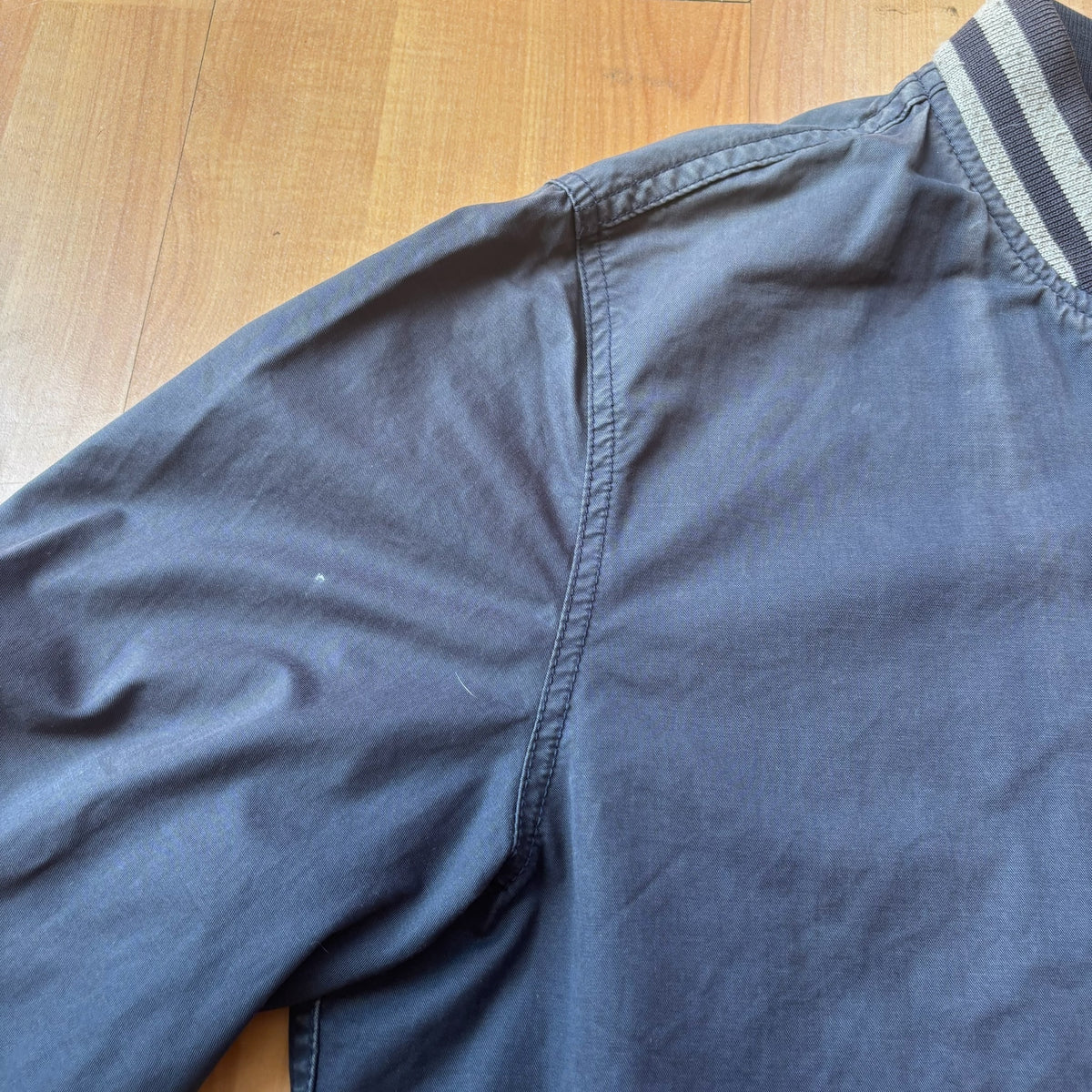 Hartford beige navy blue bomber jacket 100% cotton striped ribbed cuffs and collar