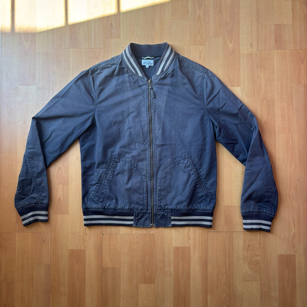 Hartford beige navy blue bomber jacket 100% cotton striped ribbed cuffs and collar