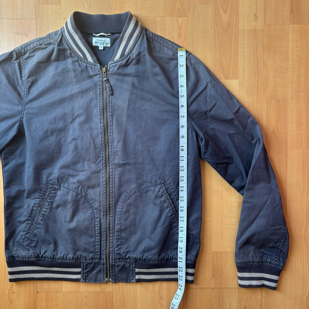 Hartford beige navy blue bomber jacket 100% cotton striped ribbed cuffs and collar
