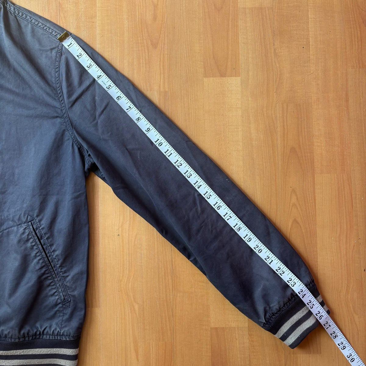 Hartford beige navy blue bomber jacket 100% cotton striped ribbed cuffs and collar