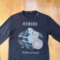 Love Moschino black long sleeve t-shirt with Gemini graphic, ribbed crew neckline, 100% cotton.