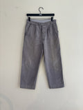 Le Pigeon Voyageur blue grey moleskin pants with pleated front and vintage pocket liner.