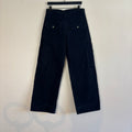 Pinup Rags black wide-leg utility pants, heavyweight duck canvas, triple-stitched seams, repaired hem.